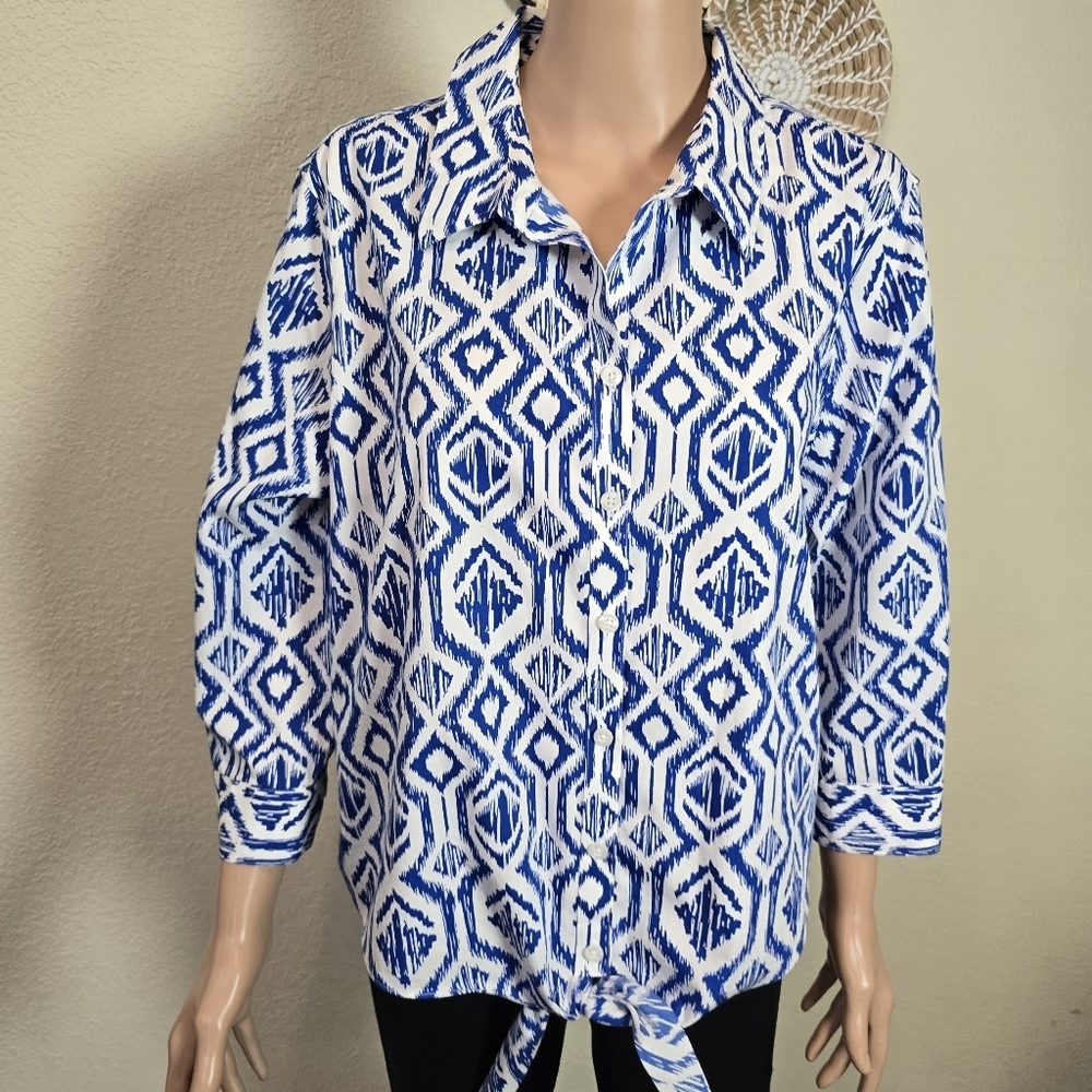 Chicos Xl Geometric Print Women's Top 3/4 Sleeve